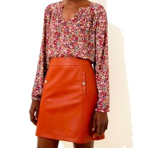 Loft Faux Leather Brown A Line Skirt 6